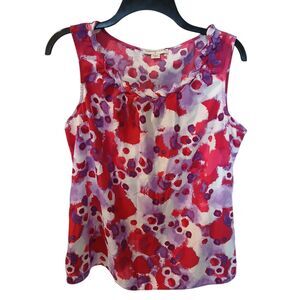 Coldwater Creek Med  Purple Red Satin Shell Tank Sleeveless Top Artsy Pleated